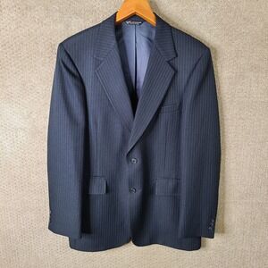 Mens Blazer 40R Navy Pinstripe Suit Jacket Sport Coat 2 Button Made In USA